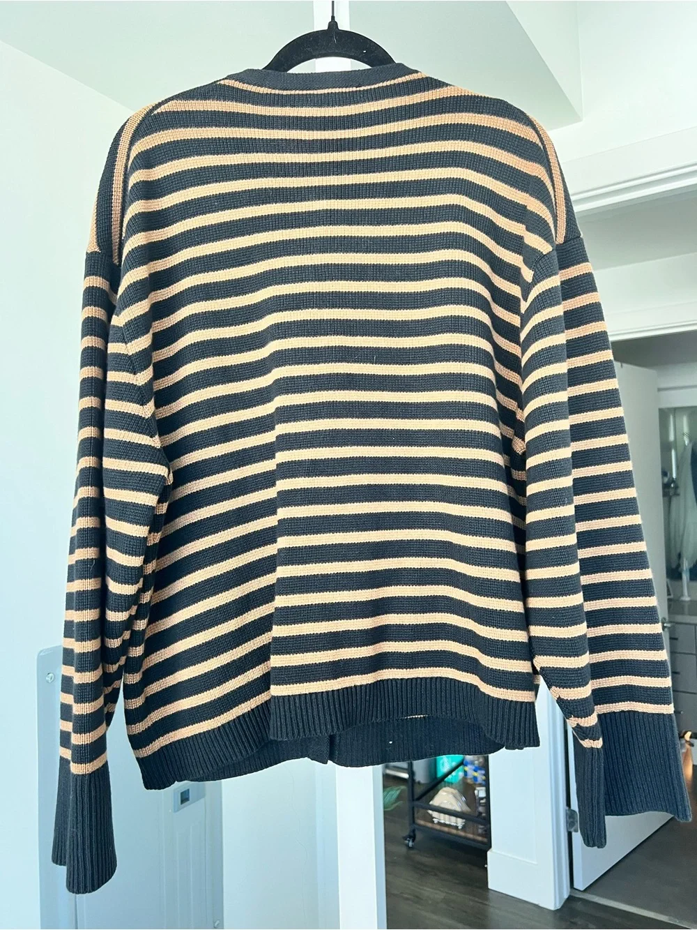 J.Crew Emilie Sweater Lady Jacket Black & Brown Stripes Size 2XL